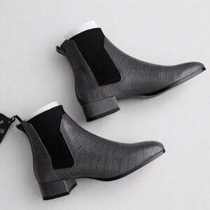 Massimo Dutti Grey Croc Embossed Leather Chelsea Boots EU 38 / US 7.5 | BNIB